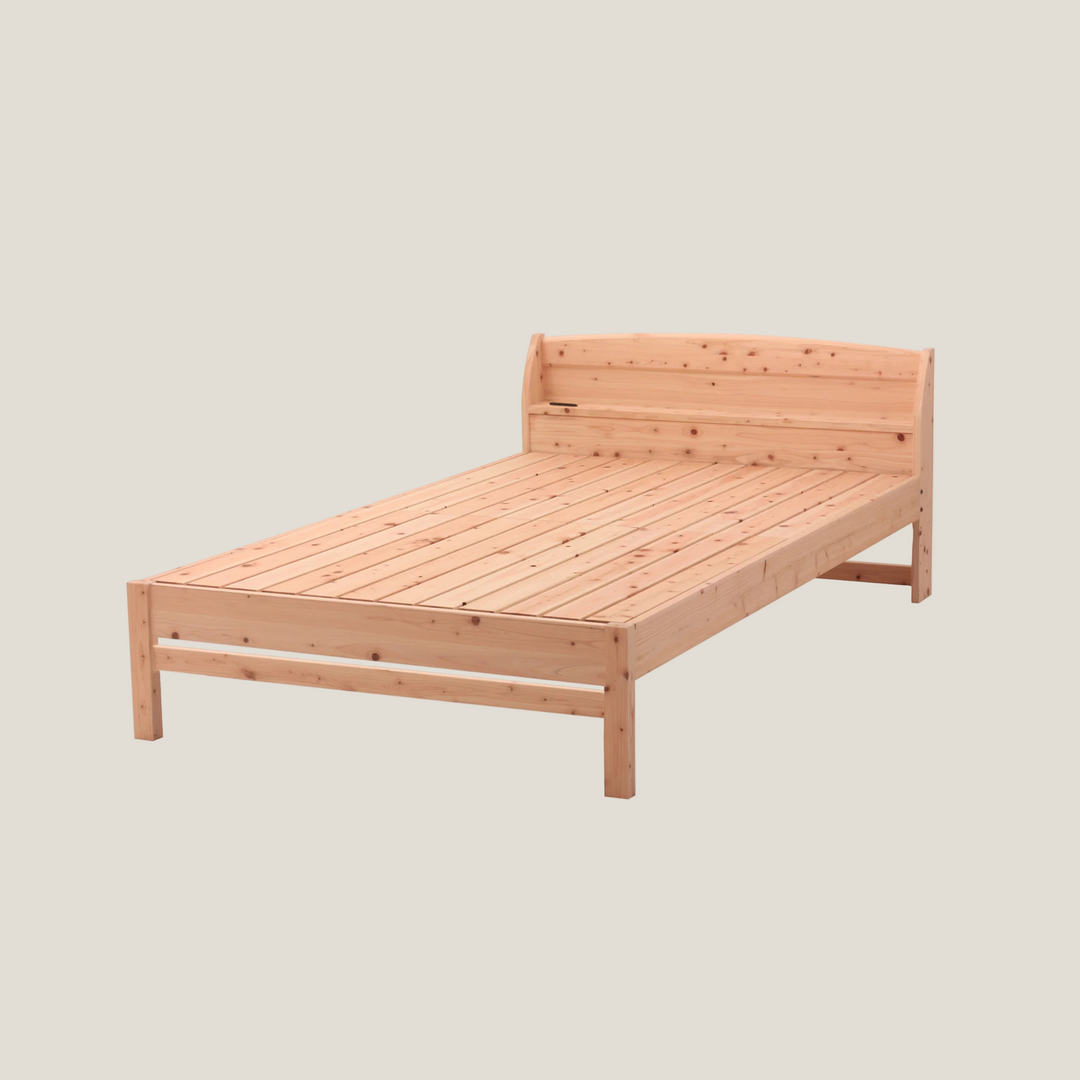 国産ひのき 棚コンセント付き すのこベッド シングル