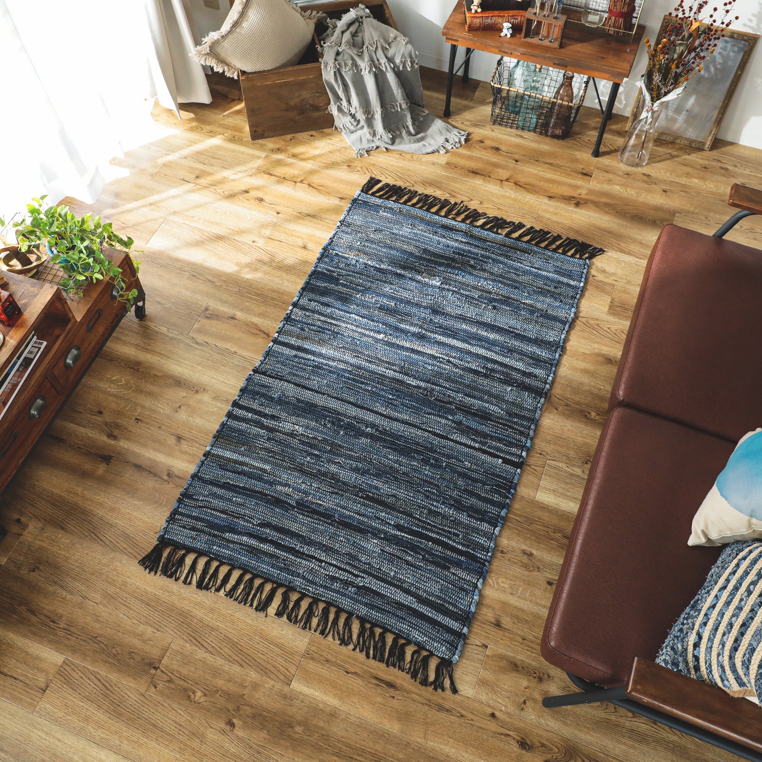 90x150cm ユーズドデニム メーア BL